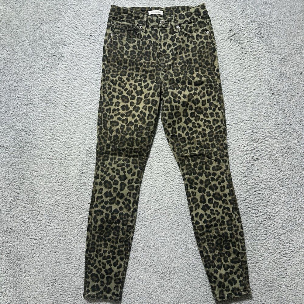 Good American Good Waist Crop Skinny Jeans Stretch Denim Olive Sage Leopard 4 27